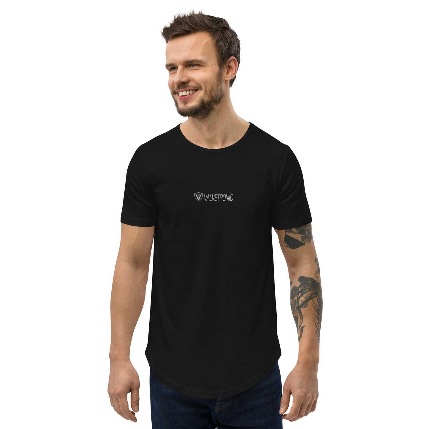 Men's Curved Hem T-Shirt Large special ops logo ( dark base colors)