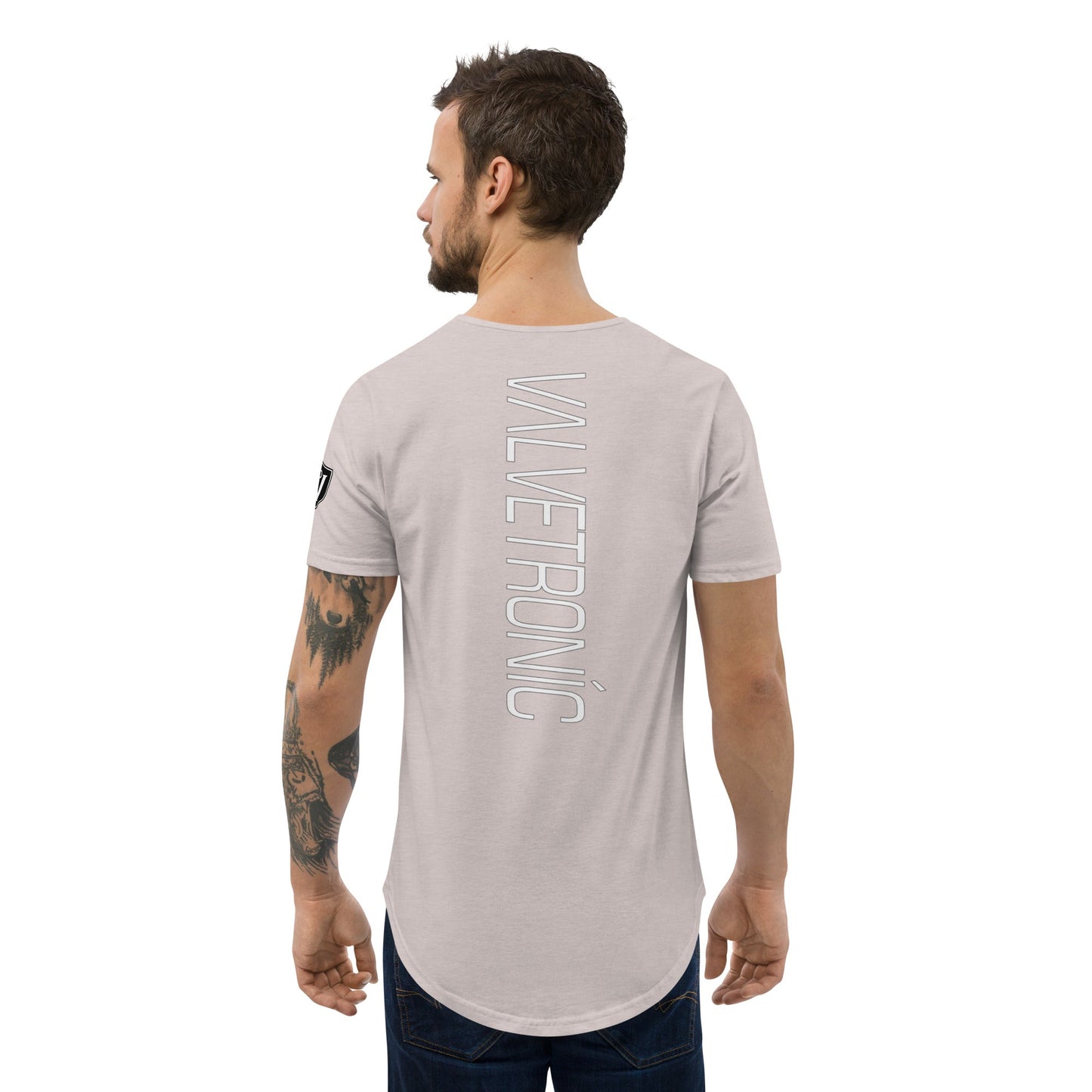 Valvetronic Men's Curved Hem T-Shirt white text