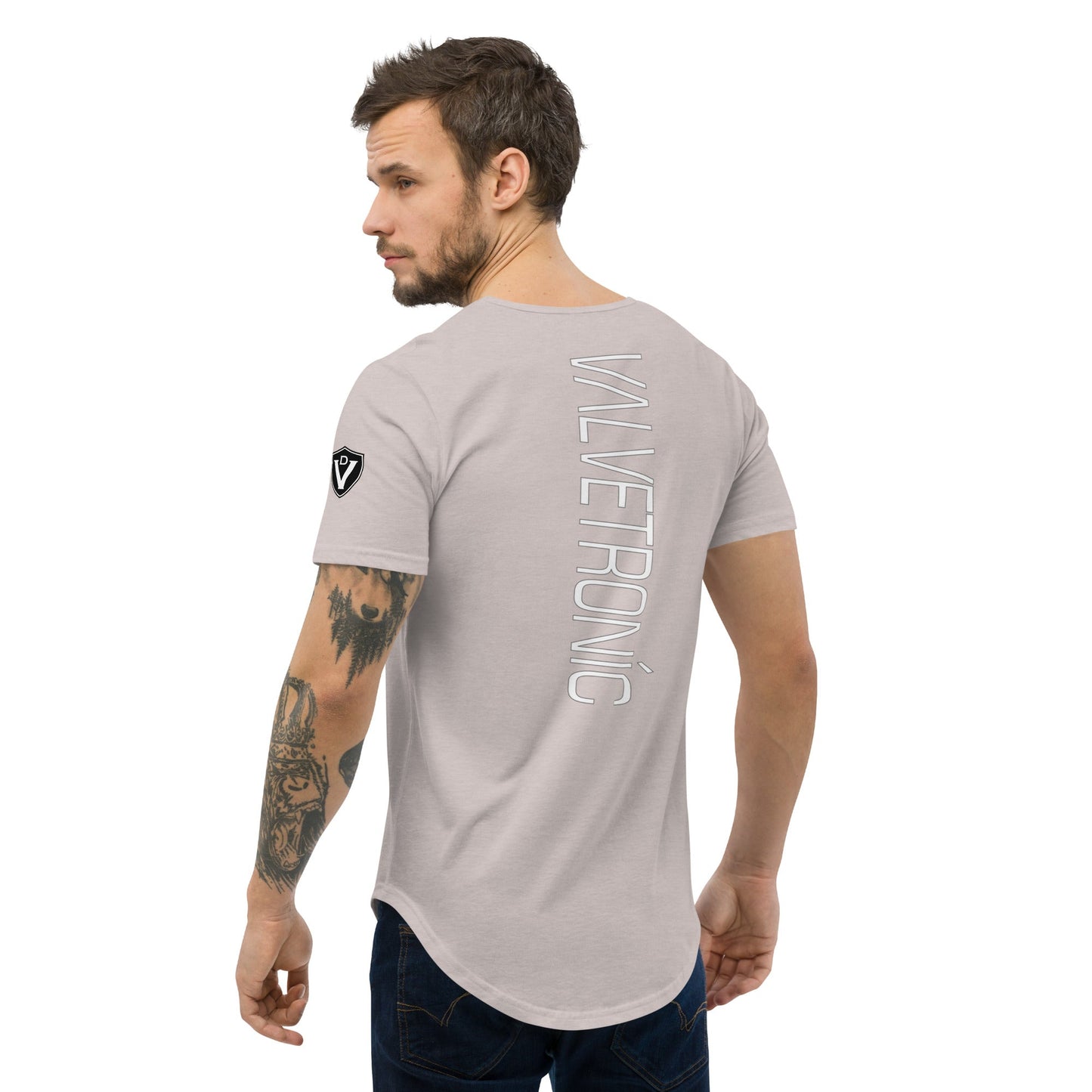 Valvetronic Men's Curved Hem T-Shirt white text