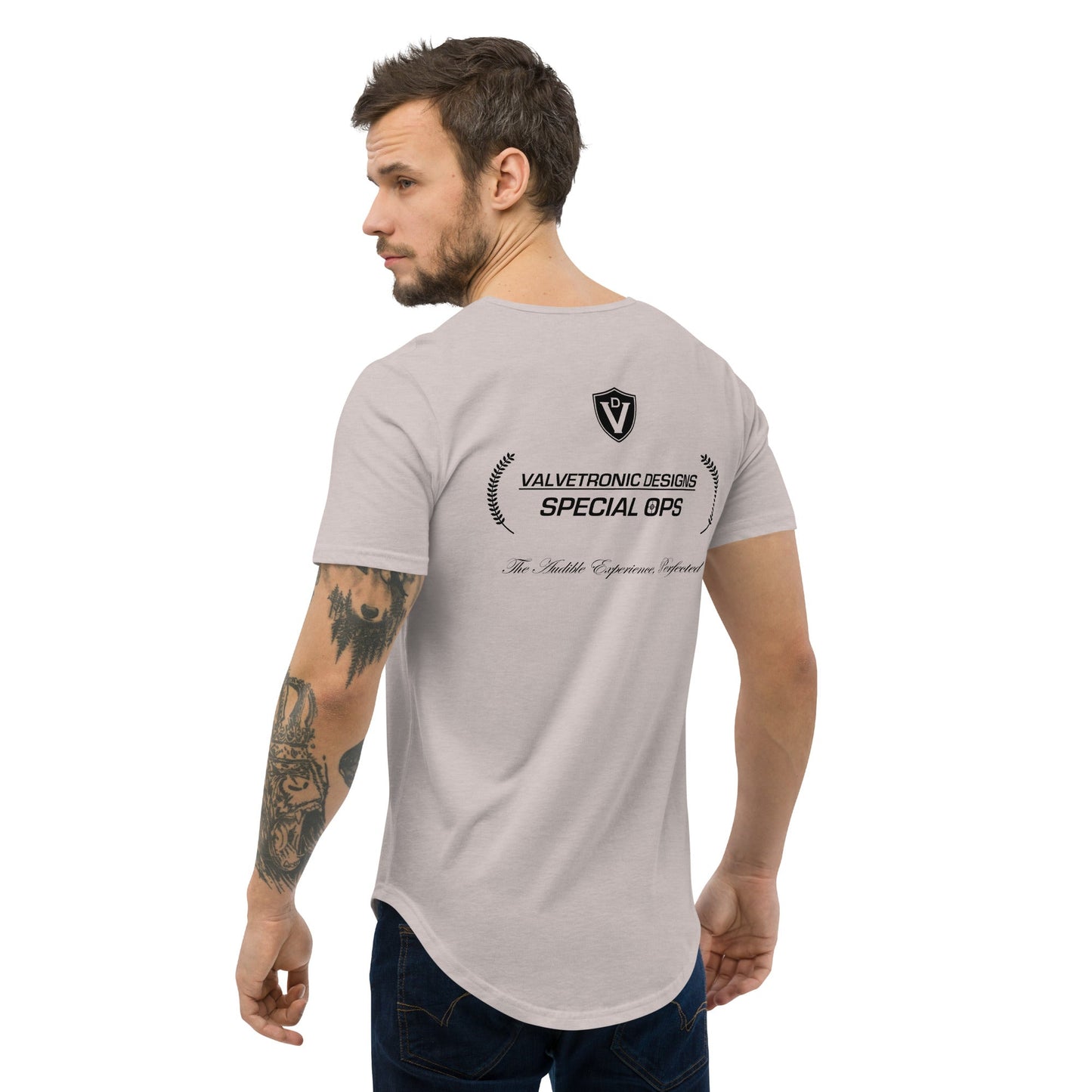 Men's Curved Hem T-Shirt Large special ops logo ( light base colors)