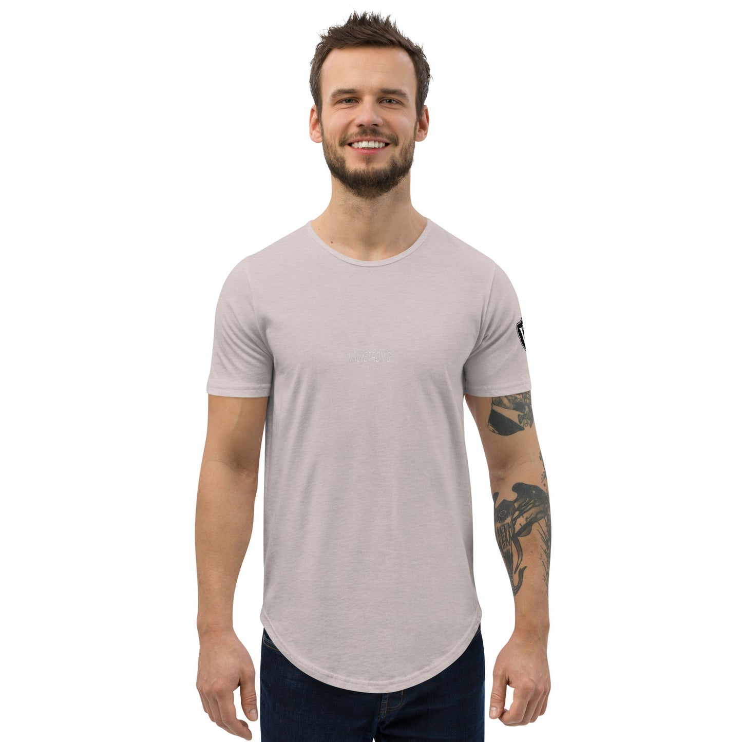 Valvetronic Men's Curved Hem T-Shirt white text