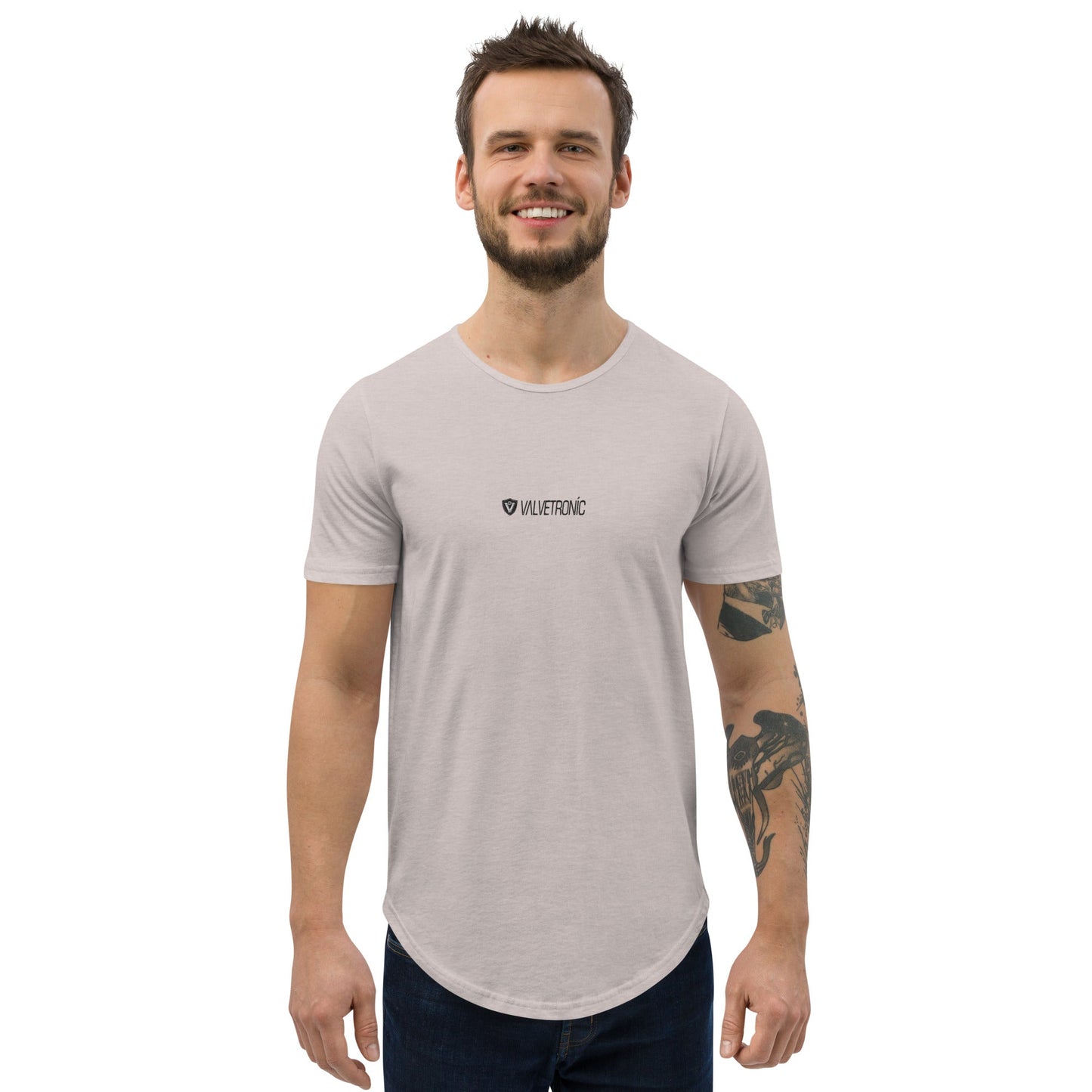 Men's Curved Hem T-Shirt White logo (Valvetronic)