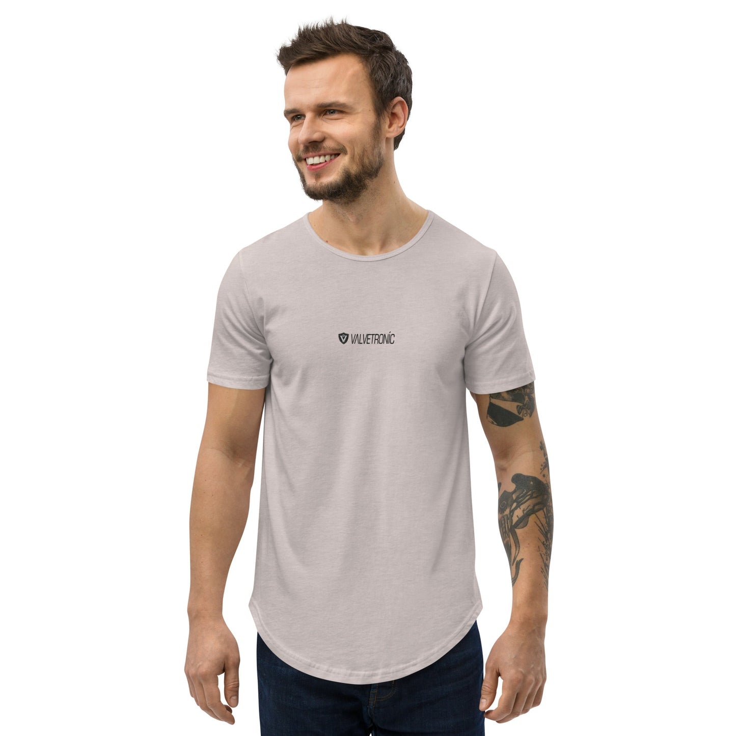 Men's Curved Hem T-Shirt White logo (Valvetronic)