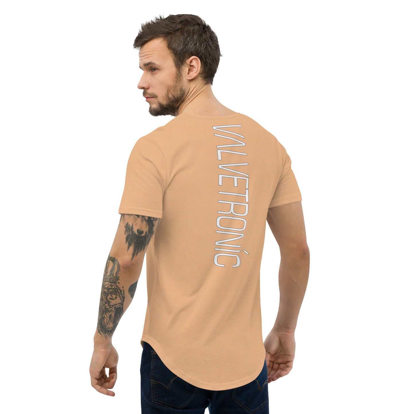 Men's Curved Hem T-Shirt White logo (Valvetronic)