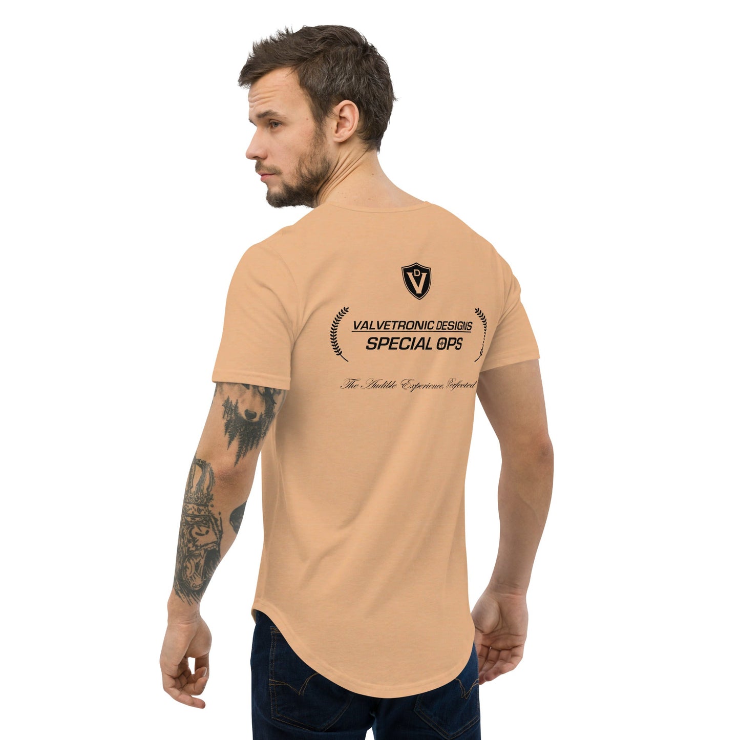 Men's Curved Hem T-Shirt Large special ops logo ( light base colors)