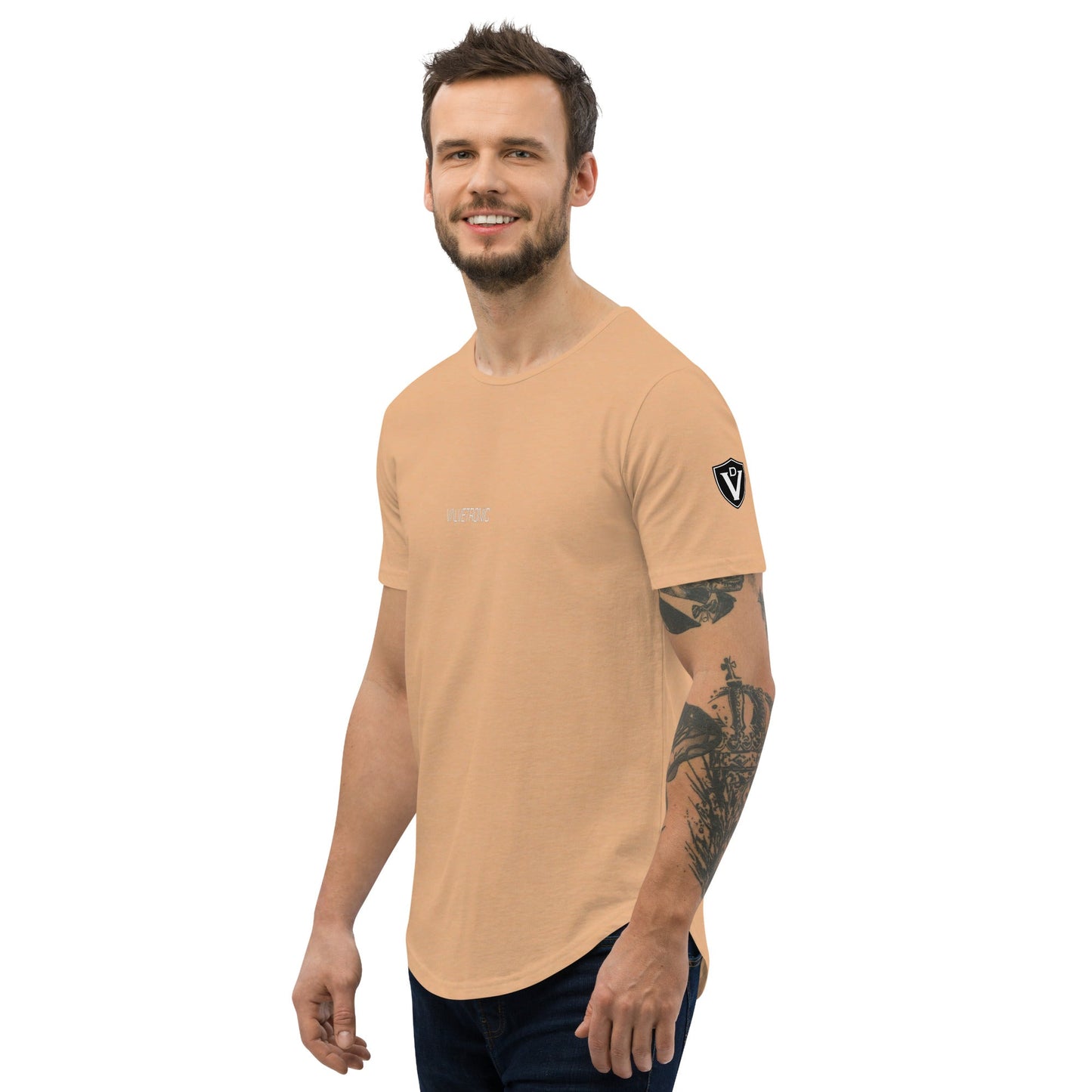 Valvetronic Men's Curved Hem T-Shirt white text