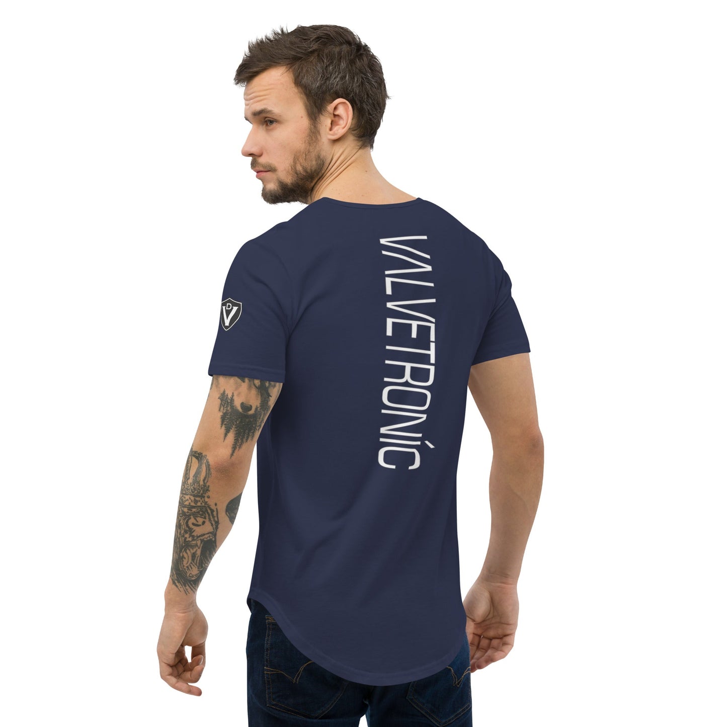 Valvetronic Men's Curved Hem T-Shirt white text