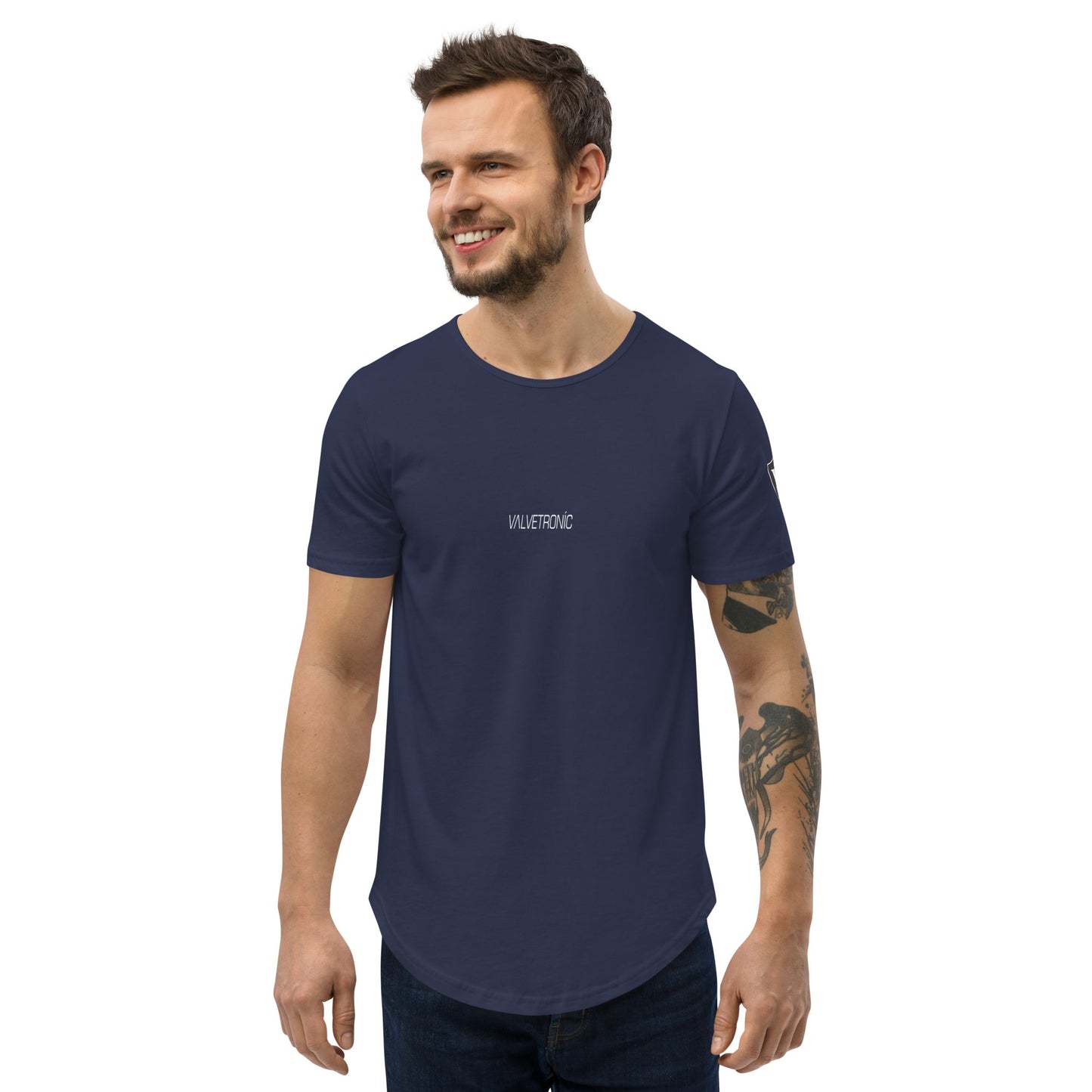 Valvetronic Men's Curved Hem T-Shirt white text