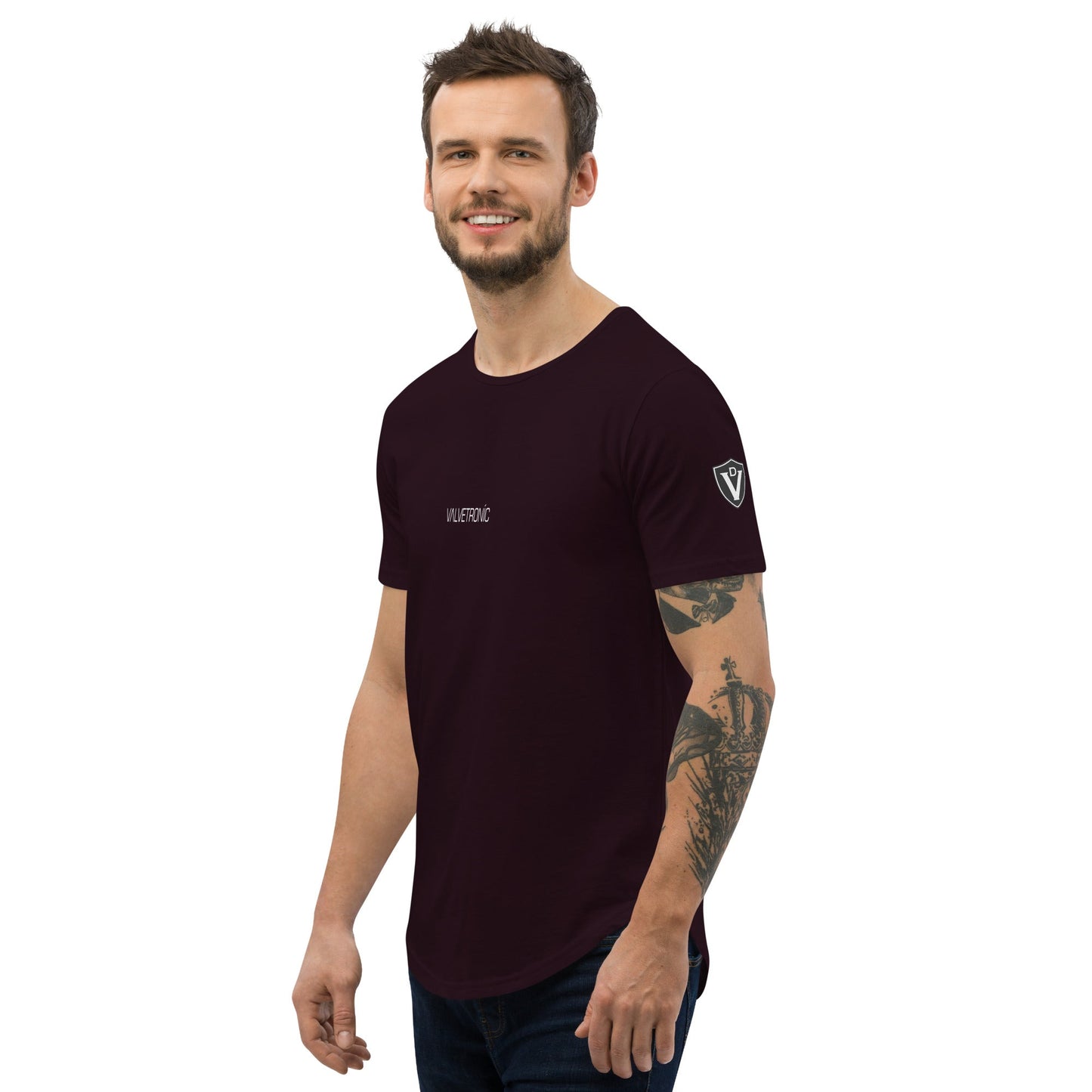 Valvetronic Men's Curved Hem T-Shirt white text