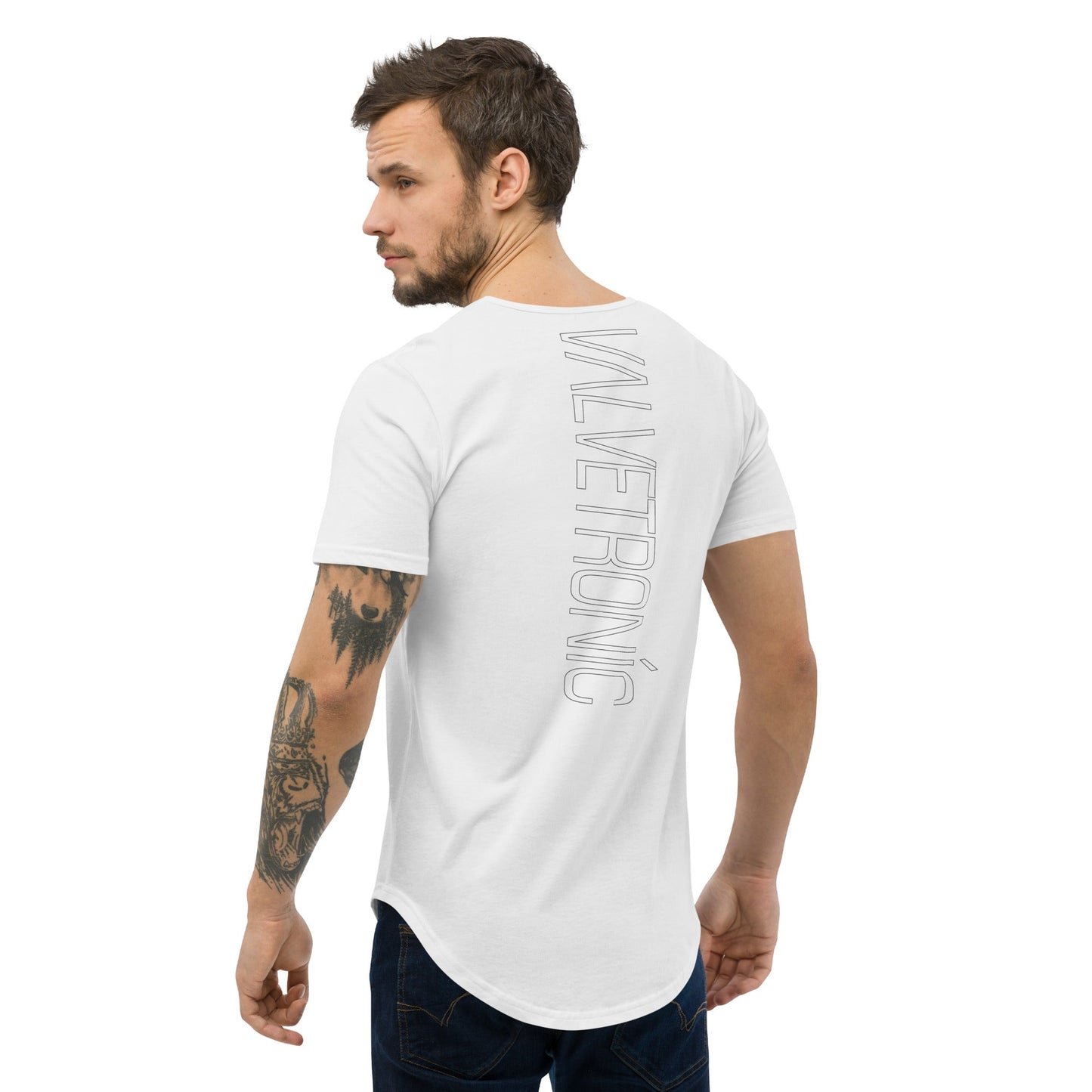 Men's Curved Hem T-Shirt White logo (Valvetronic)