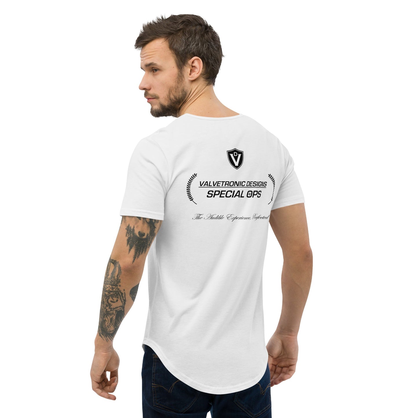 Men's Curved Hem T-Shirt Large special ops logo ( light base colors)