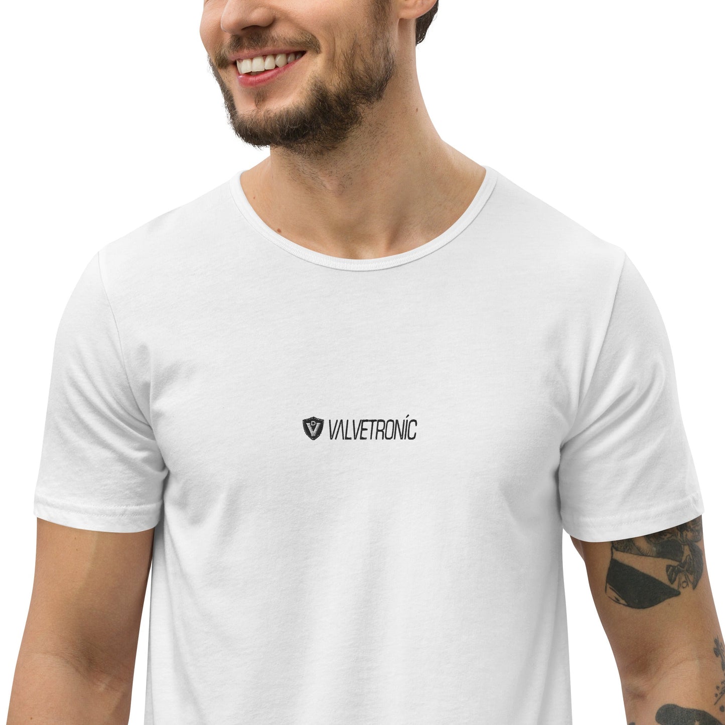 Men's Curved Hem T-Shirt White logo (Valvetronic)